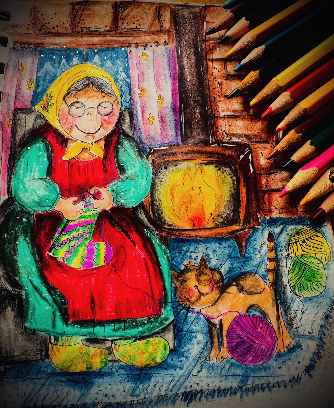 Grandmother Fireside original artwork
