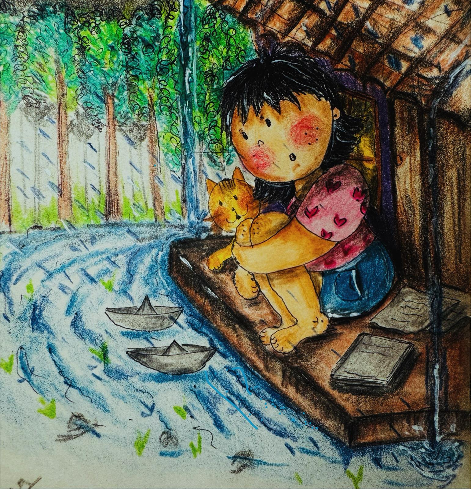 Rainy Day Cats original artwork